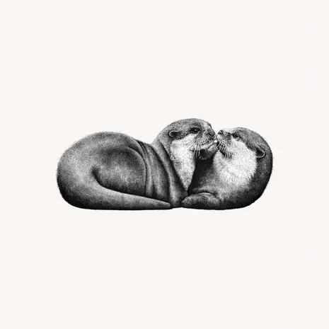 Northern river otter ink stippling drawing, hand-drawn wildlife illustration