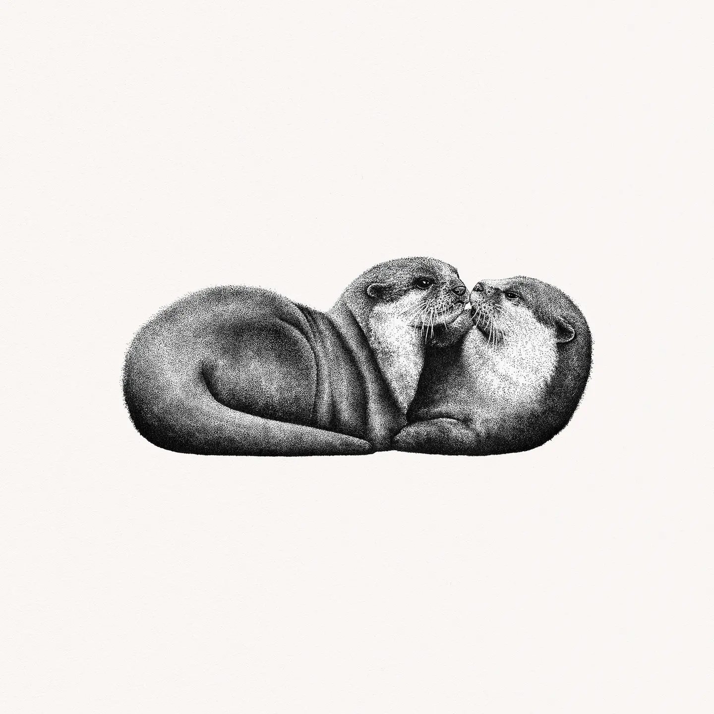 Northern river otter ink stippling drawing, hand-drawn wildlife illustration. Perfect for book illustration or tattoo design.