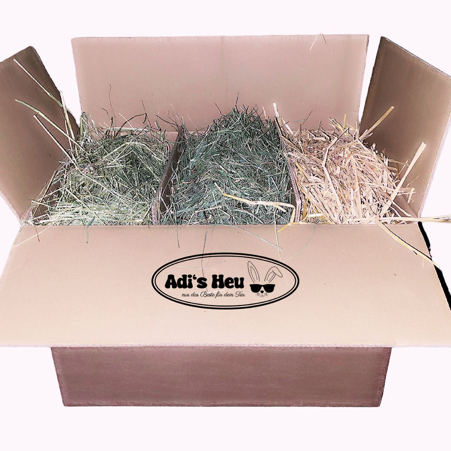 3 Sorten in einem Karton, 1. Schnitt Heu, 2. Schnitt Heu und ein Teil Stroh