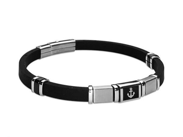 Bracciale in caucciù nero con ancora