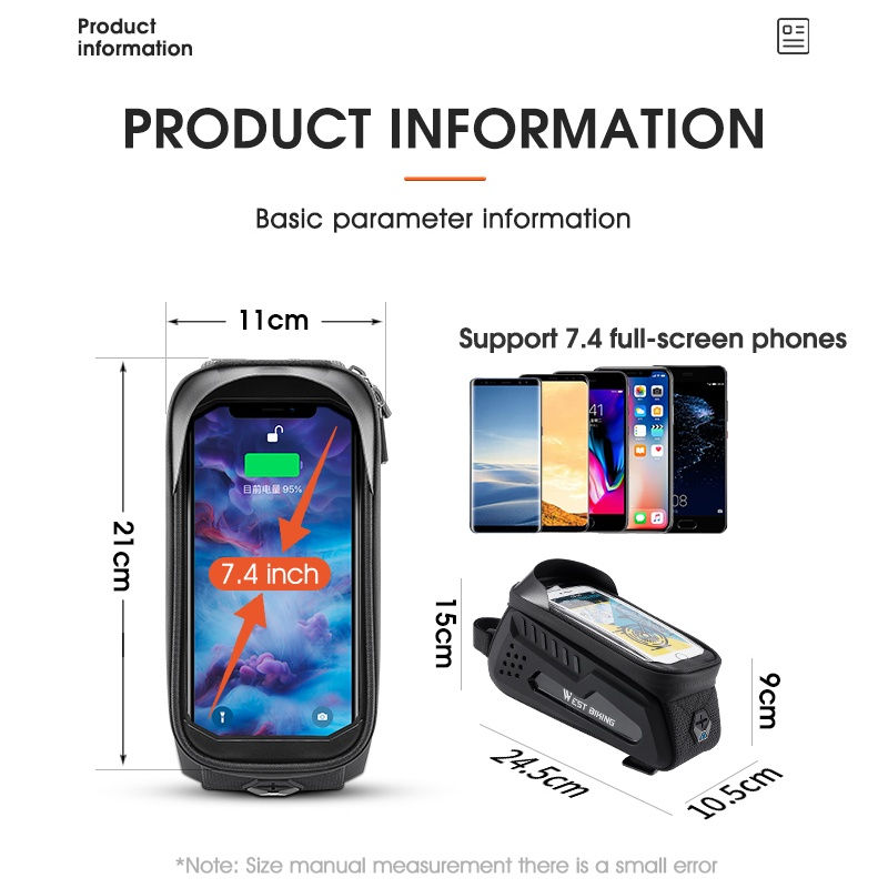 Thumbnail: WEST BIKING Bicycle Bag Waterproof 7.4" Phone Case Touchscreen Bag Frame Front 