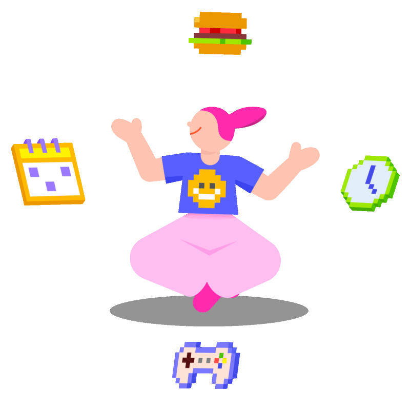 8bit-woman-achieving-work-life-balance.gif