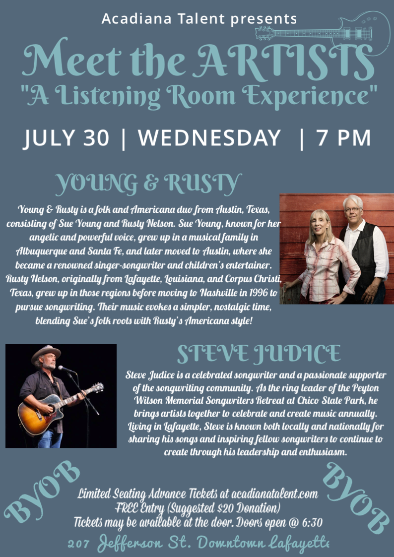Meet the Artists “A Listening Room Experience” with Steve Judice and Young & Rusty