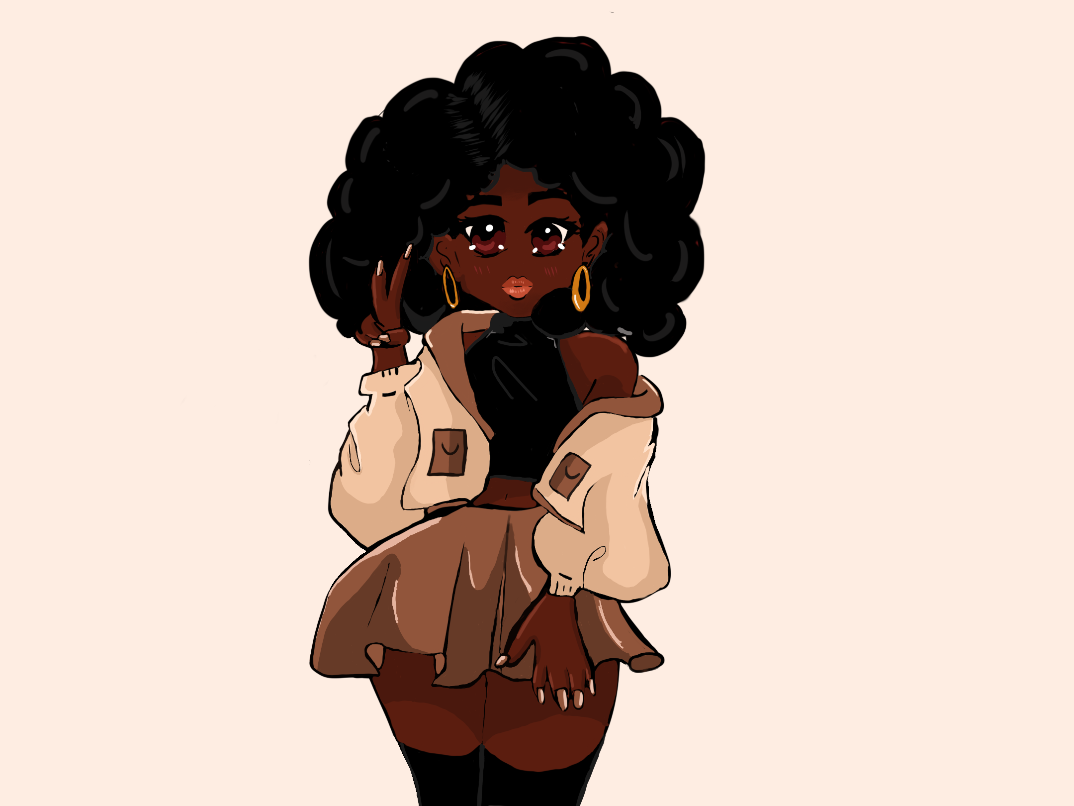 Afro Brown Elegance | Original Black Girl Art Print