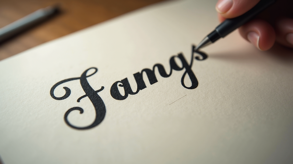 Close-up view of a name written in calligraphy on textured paper