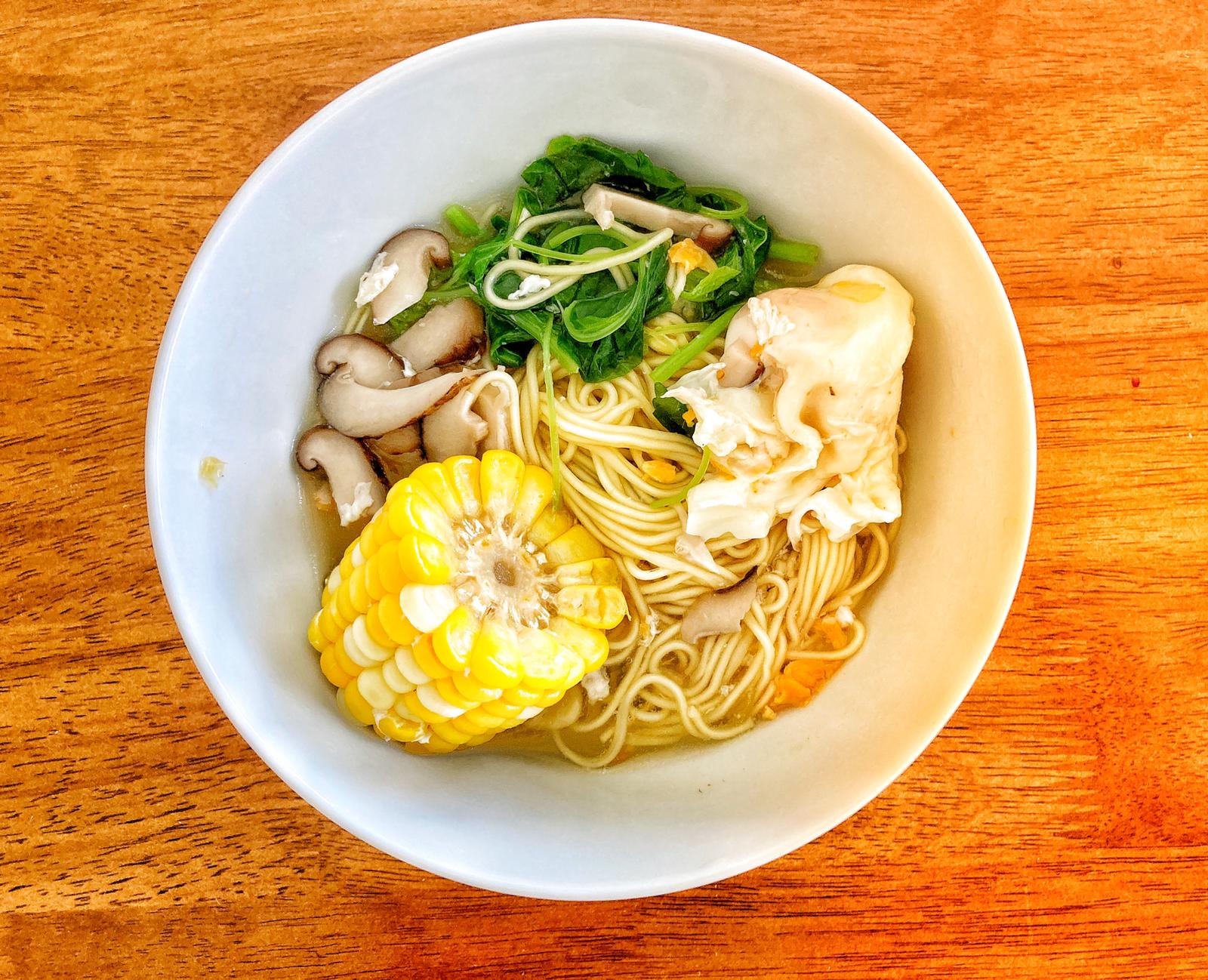 Corn mushroom soup with wolfberry noodles