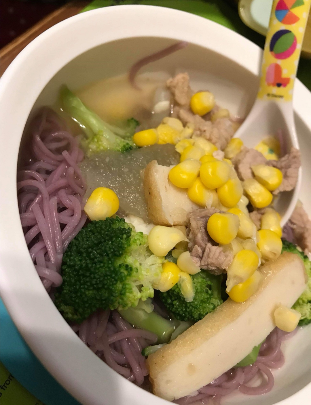corn w purple sweet potato noodle