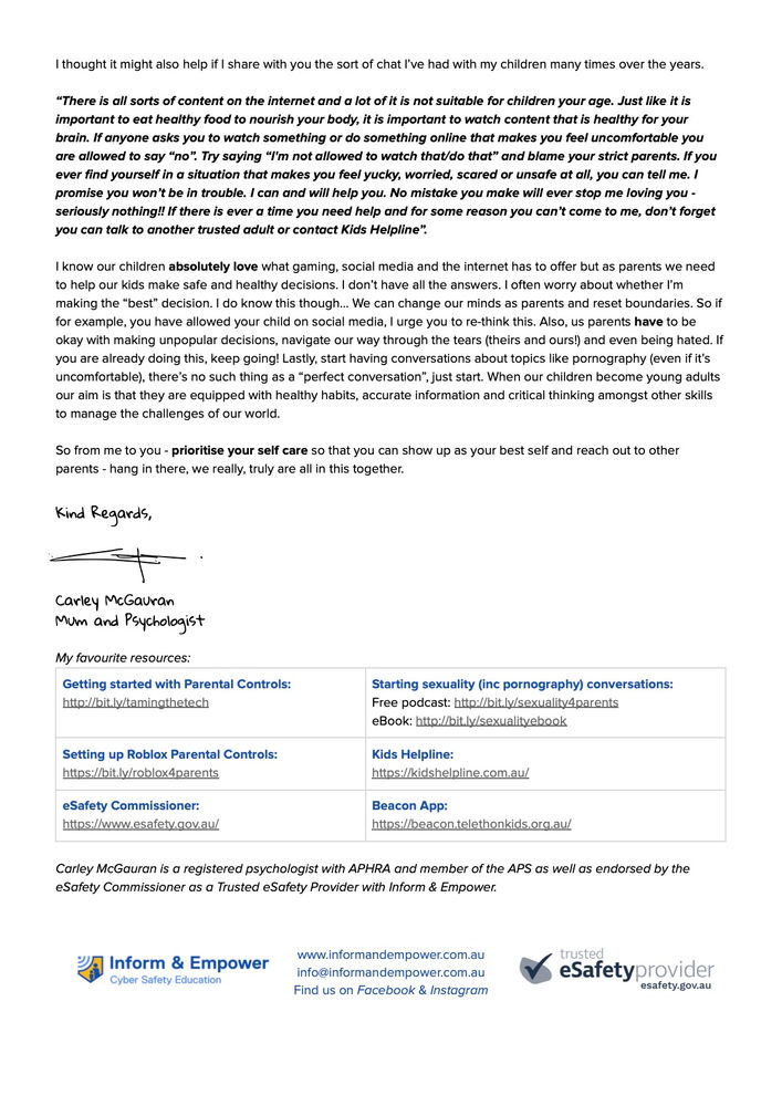 Open Letter to Parents