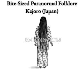 A woman in a floral-patterned kimono, her long black hair falling forward to completely cover her face.