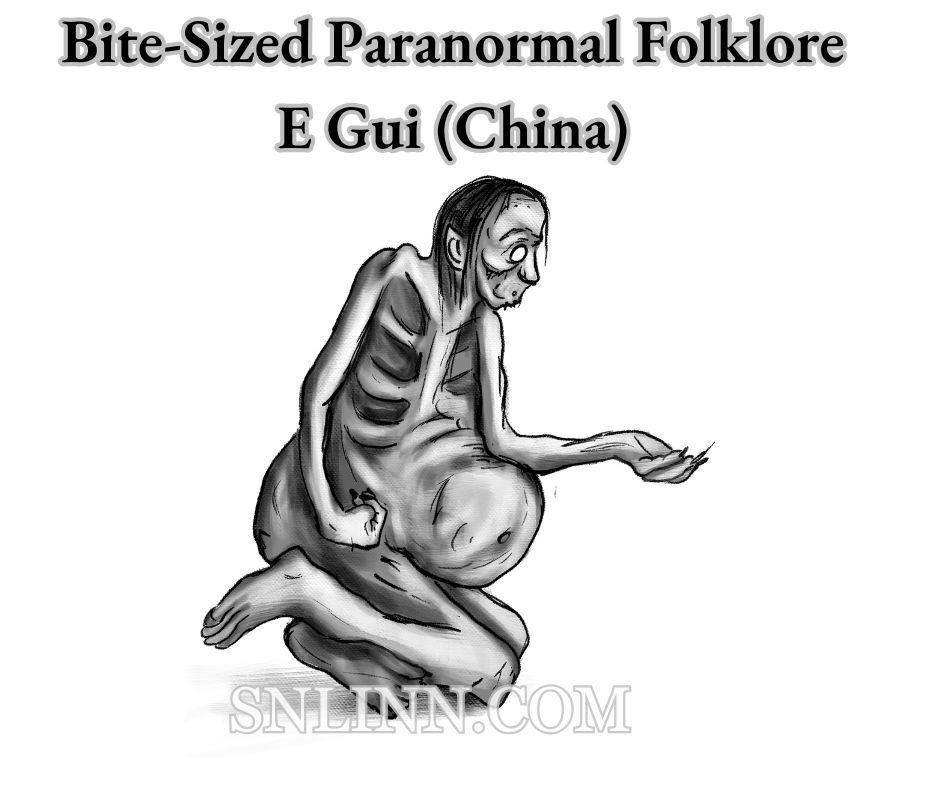 An emaciated humanoid with a bulging potbelly. The creature has a small, pin-sized mouth.