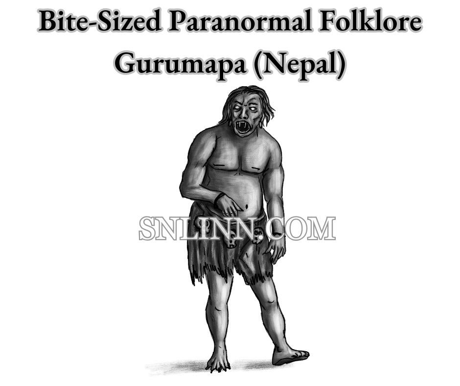 A pencil-drawn illustration of Gurumapa, a stocky and large ogre with sharp teeth