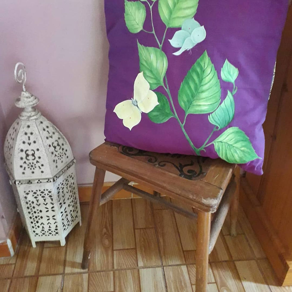 Thumbnail: Brimstone - hand painted and patchwork cushion cover