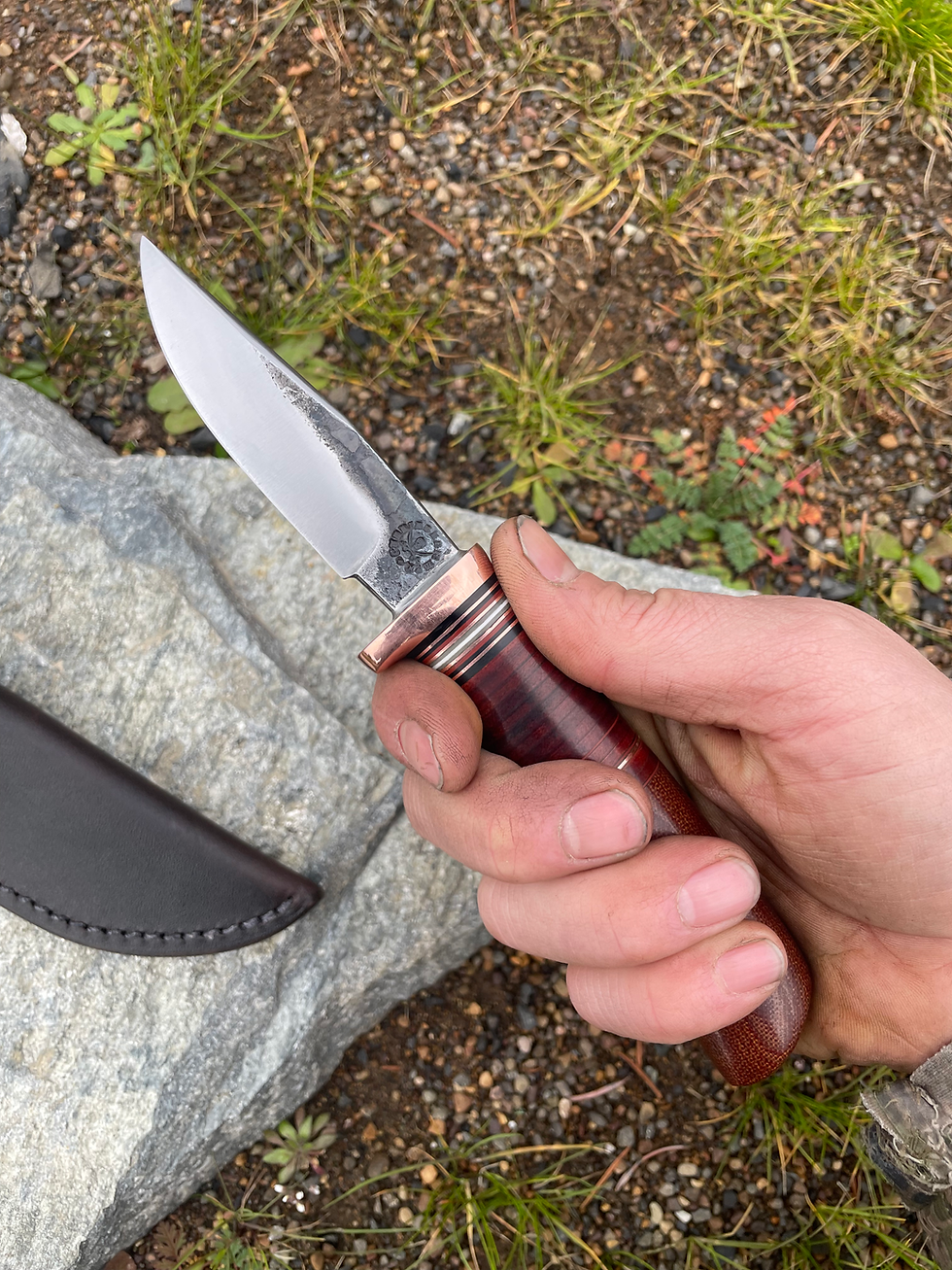 Thumbnail: Natural Canvas Micarta & Horsehide Drop Point