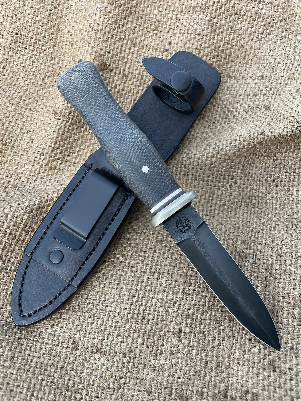 Thumbnail: Graphite Black Micarta Blued Boot Knife
