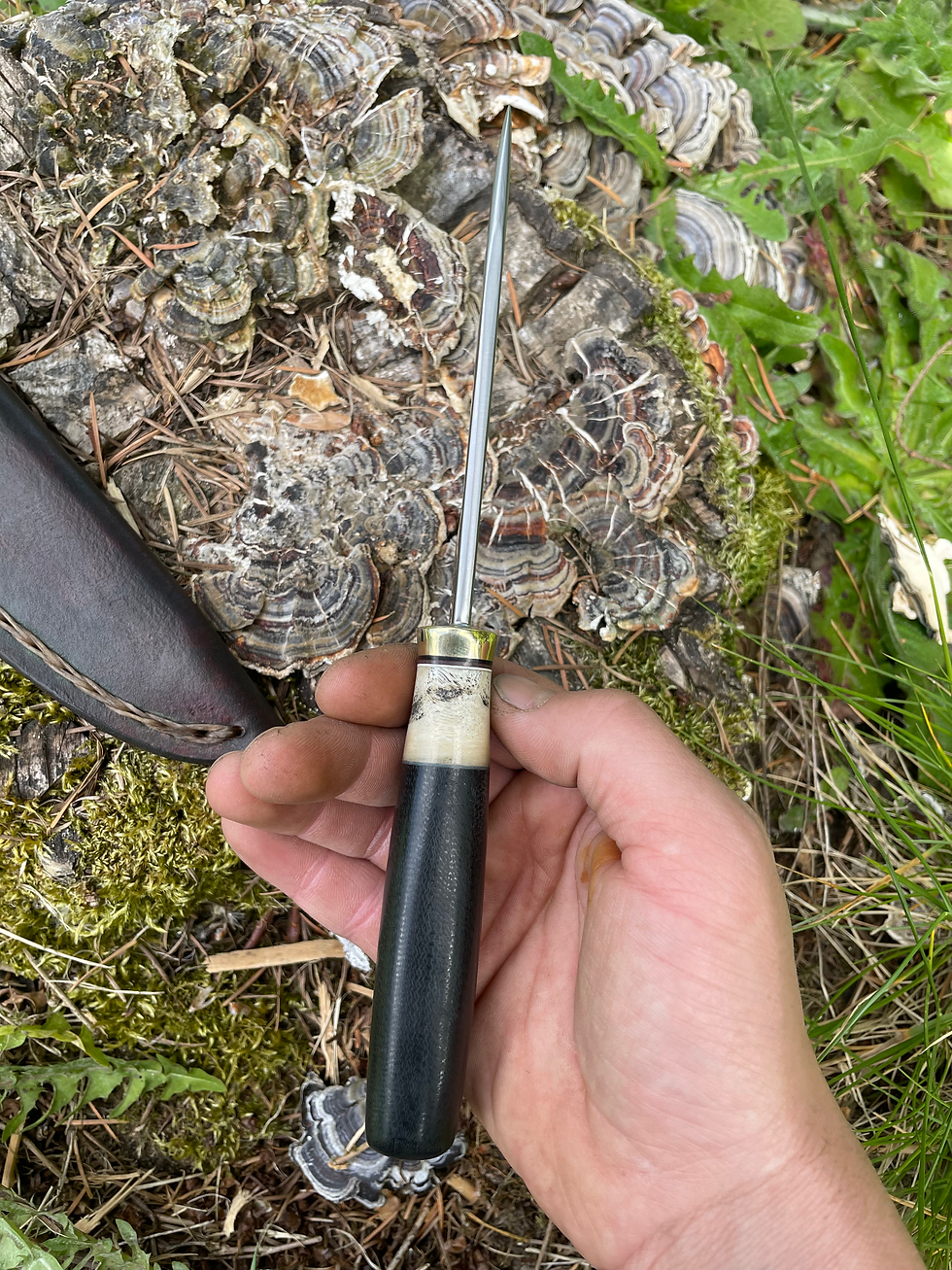 Thumbnail: Graphite Black Micarta and Musk Ox Drop Point