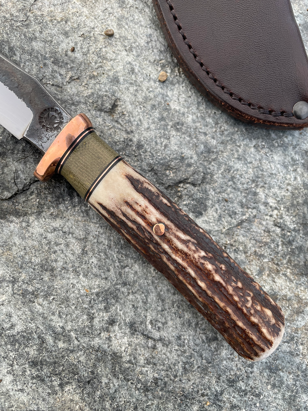 Thumbnail: Premium Sambar Stag & Green Micarta Double Clip Point