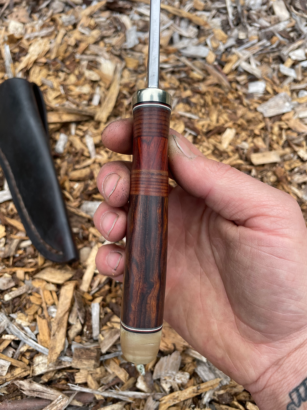 Thumbnail: Desert Ironwood Burl, Cocobolo, Horsehide and Musk Ox Boss Clip Point