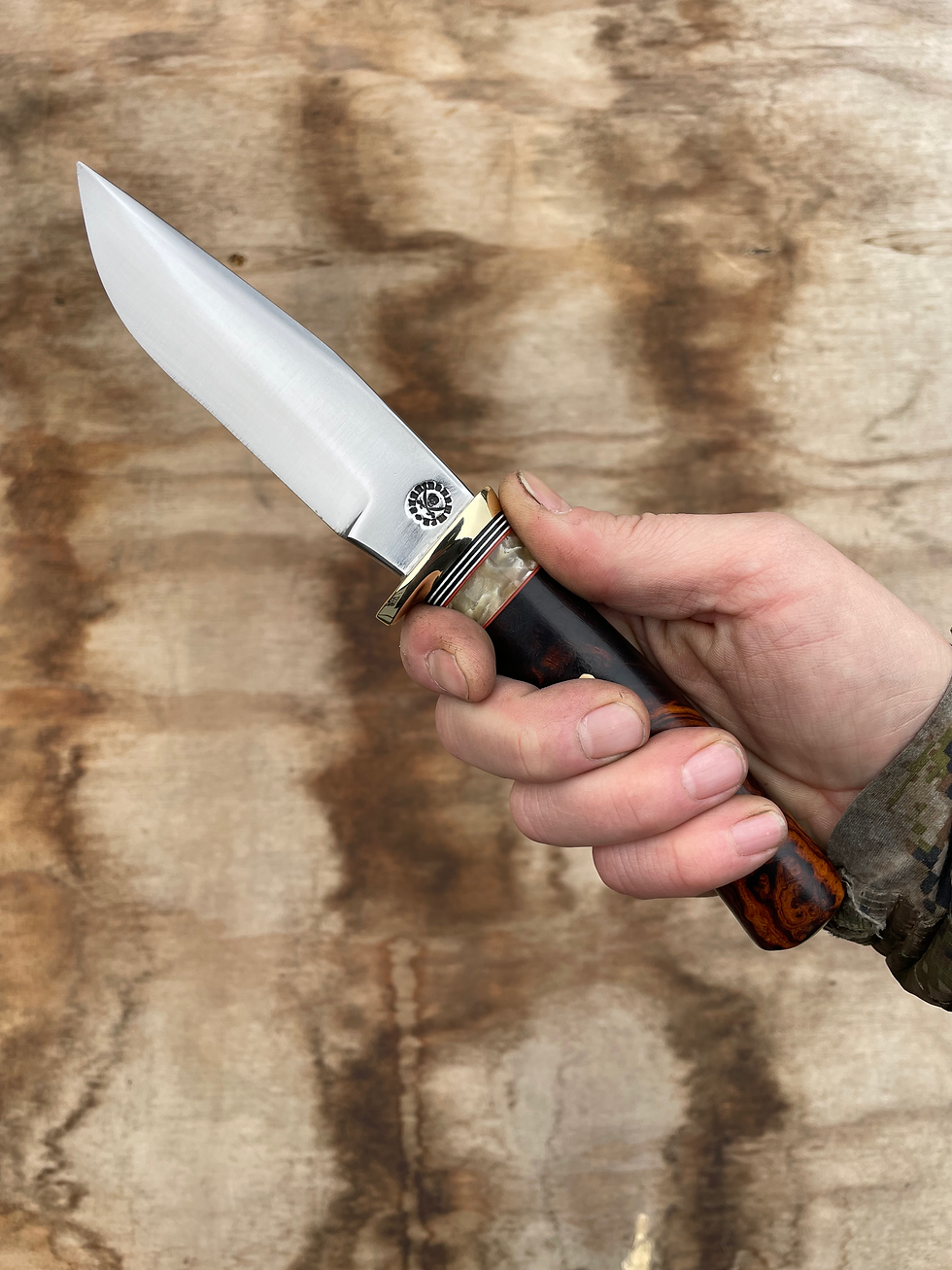 Thumbnail: Desert Ironwood Burl & Musk Ox Boss Clip Point Hunter