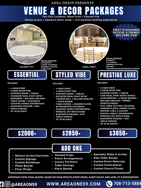 Area One59 Venue & Decor Packages