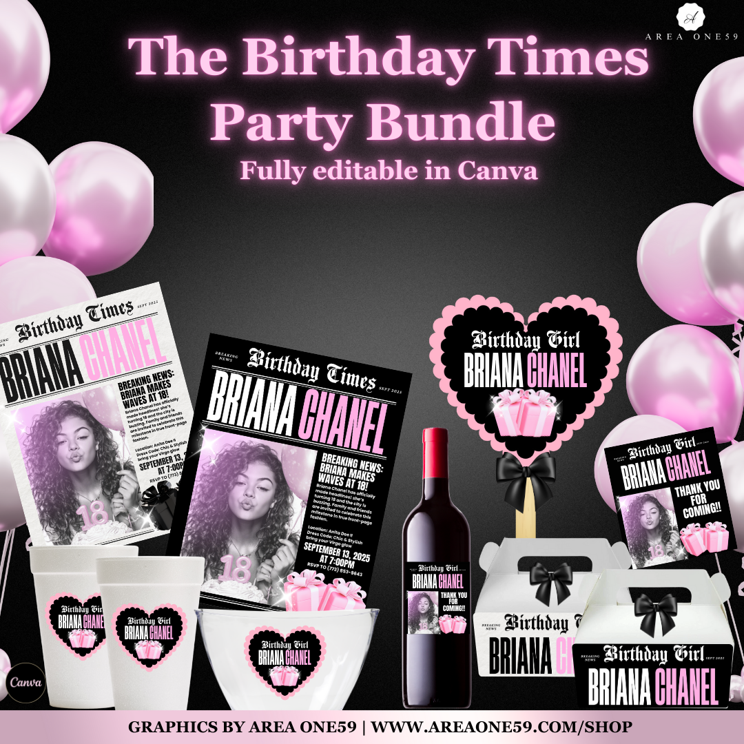 Birthday Party Bundle | Newspaper Style Canva Templates
