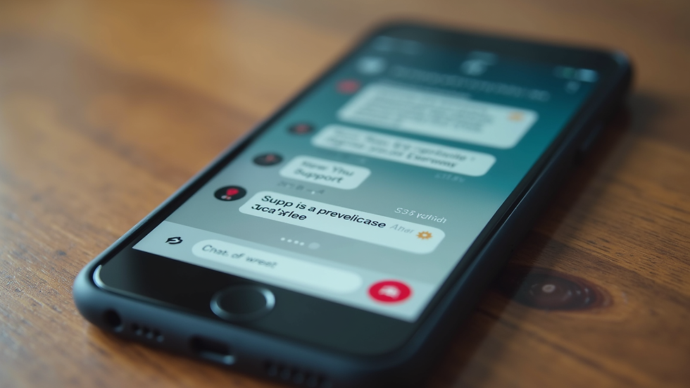 Close-up view of a smartphone displaying a chat conversation in a support app