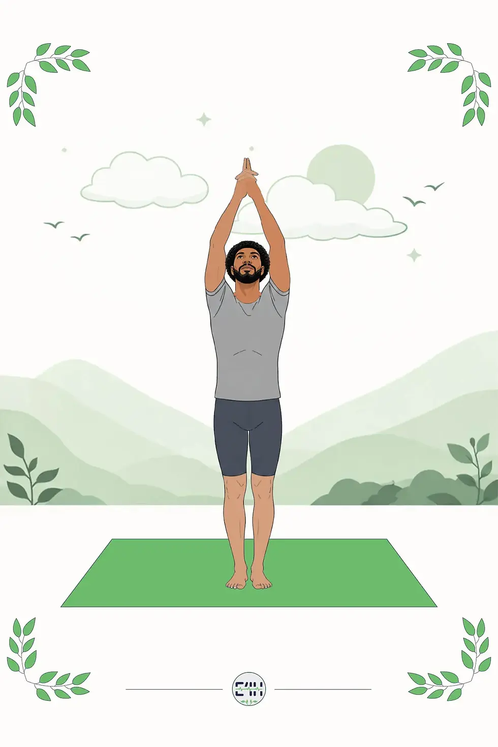 Person standing in Upward Salute with arms reaching overhead