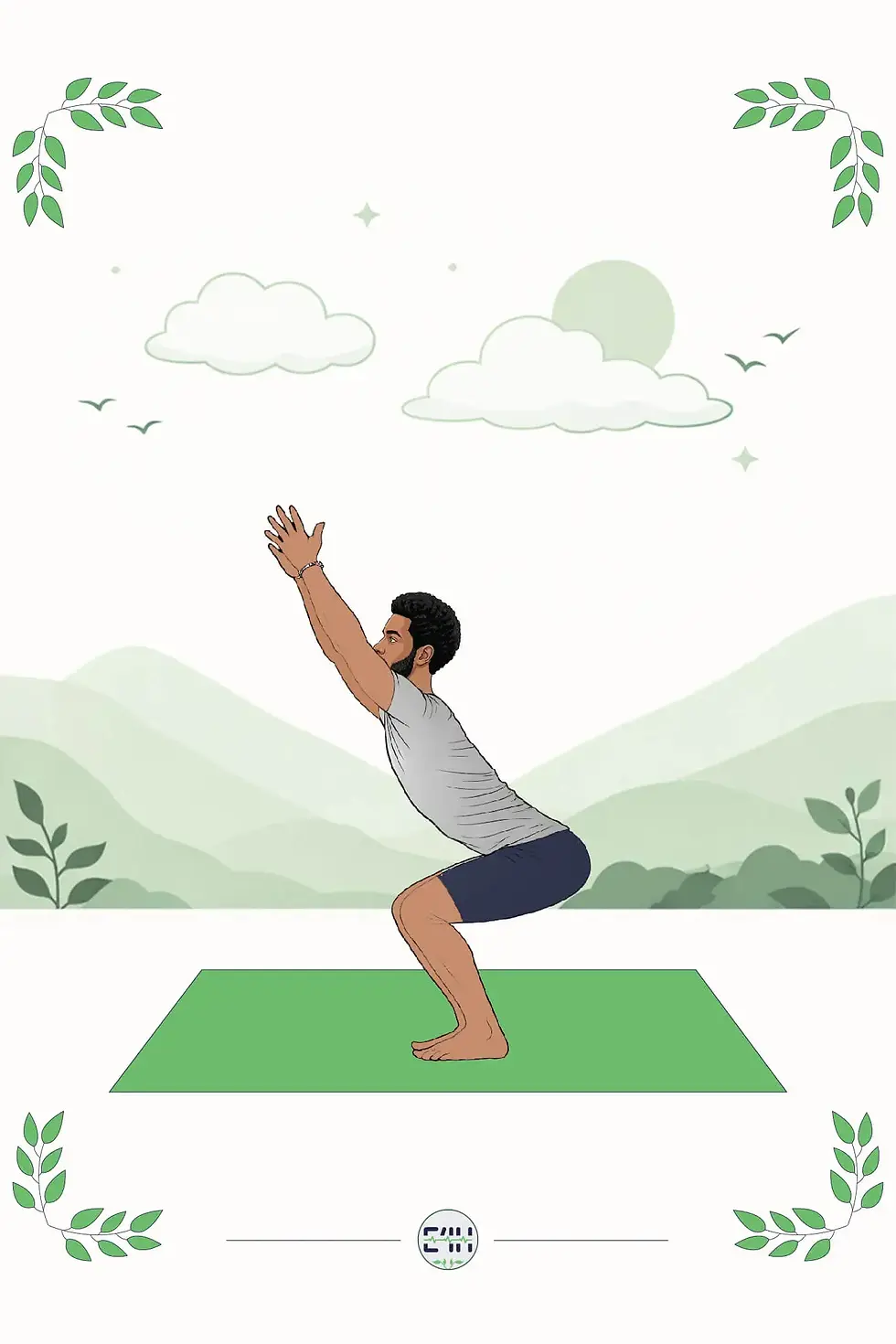 Person in Chair Pose with knees bent and arms reaching overhead