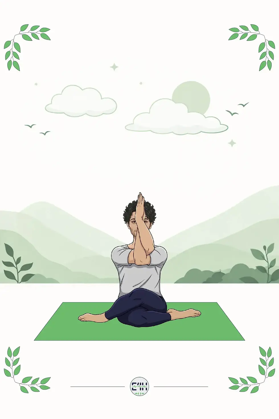 Person seated cross-legged with arms wrapped in Seated Eagle Arms