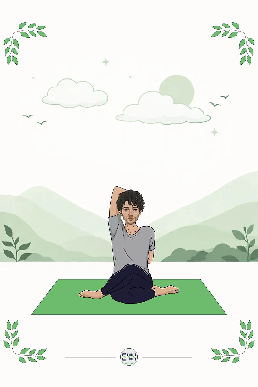 Person seated in Cow Face Pose with one elbow lifted overhead