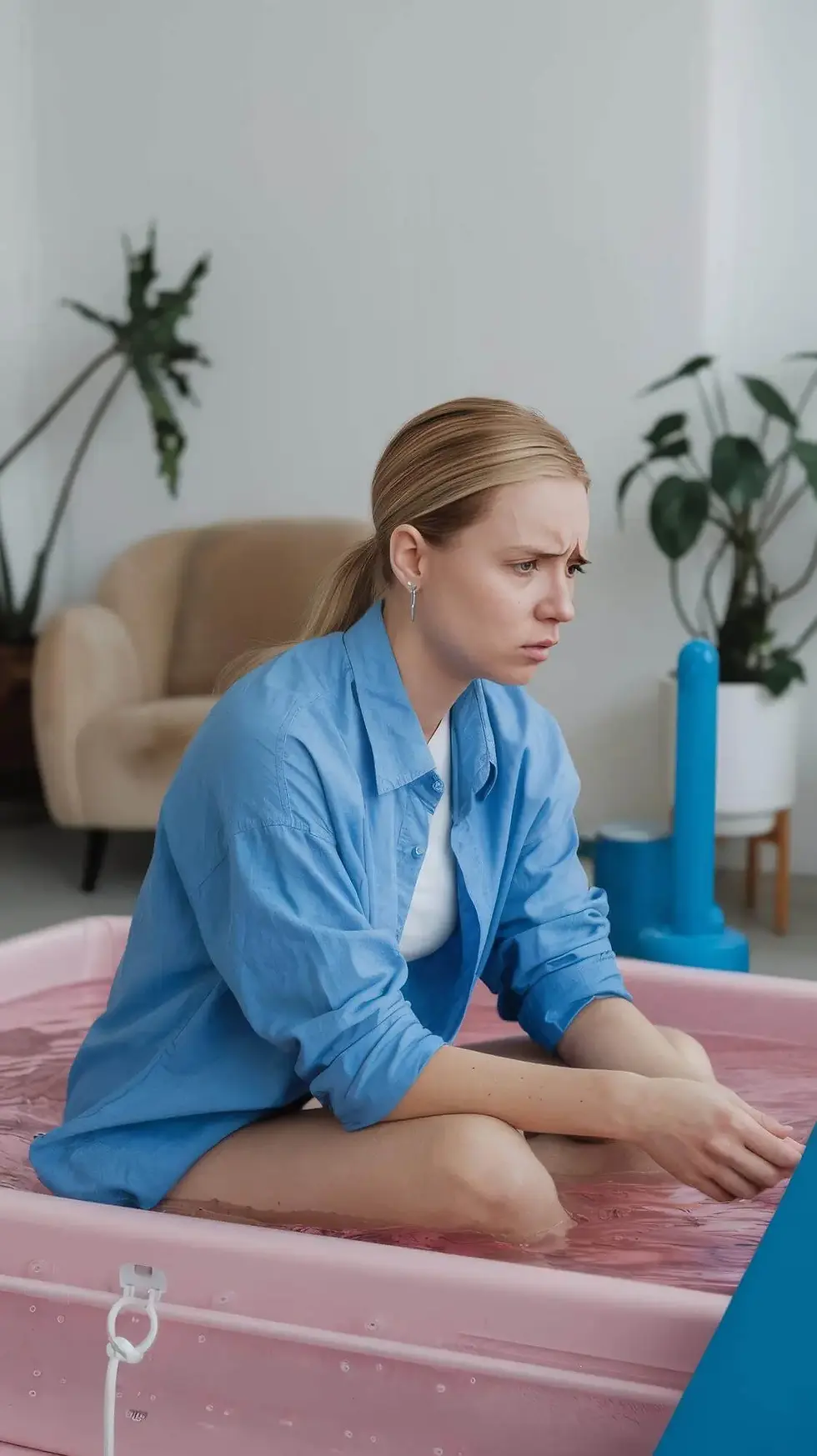Person sitting in a sitz bath basin