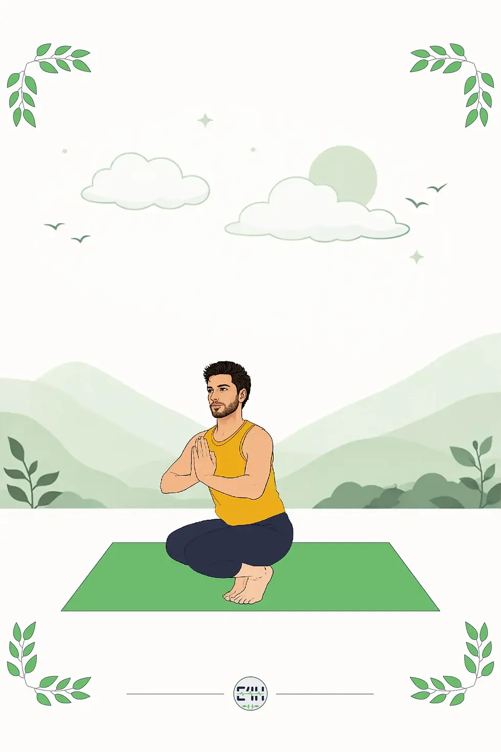 Person squatting on the toes in Toe Balance Pose with hands at the chest