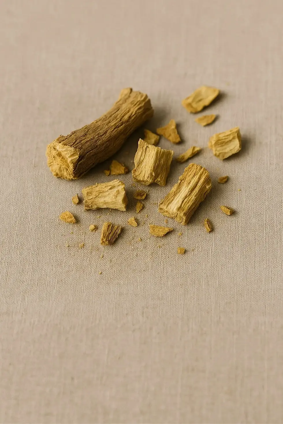 Gentian root pieces on a beige surface