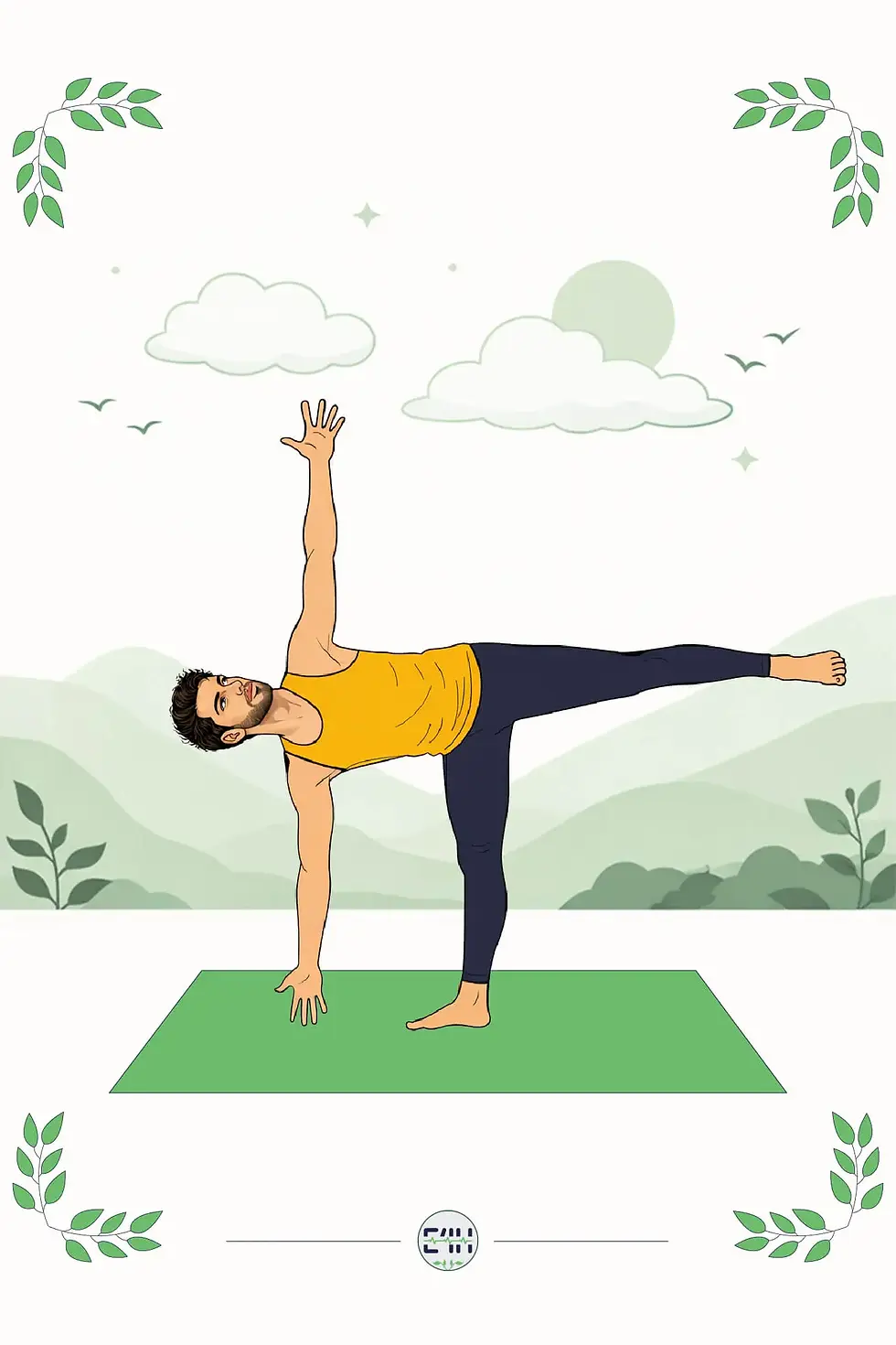 Person balancing in Half Moon Pose with one hand down and one leg lifted