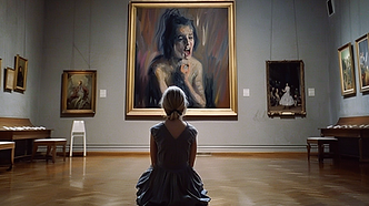 kanedebano_lvt_Dark_haired_woman_sitting_in_a_museum_and_watchi_a8572c9f-775f-462c-bdd6-1a