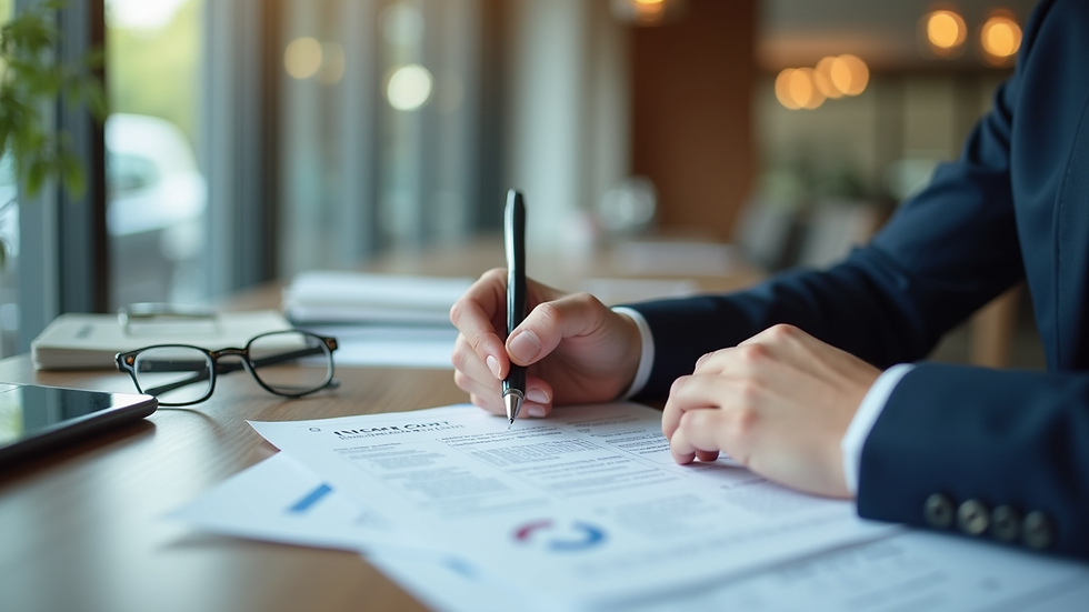 Eye-level view of a person reviewing insurance documents