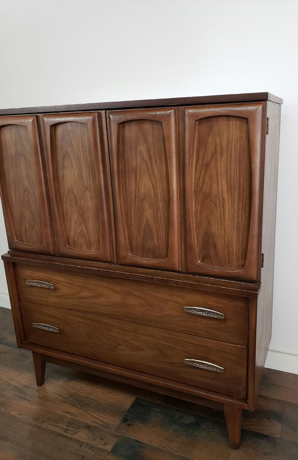 Thumbnail: MCM Tall Double Door Five Drawer Dresser