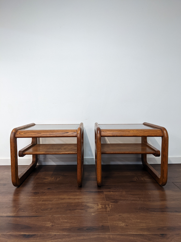 Pair of Vintage Modern Wood & Glass End Tables | 15Two Home