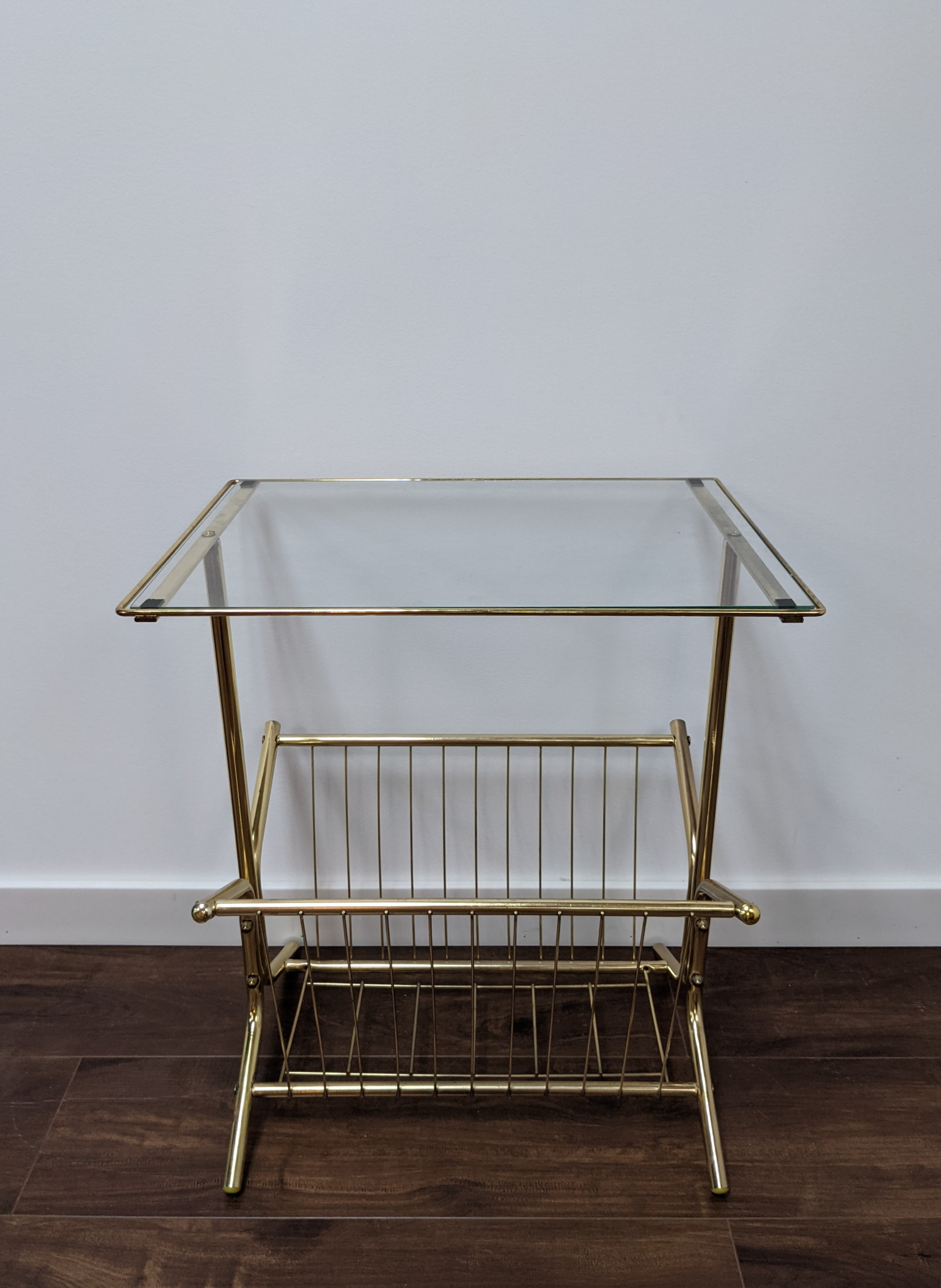 MCM Brass & Glass Side Table/Record Stand