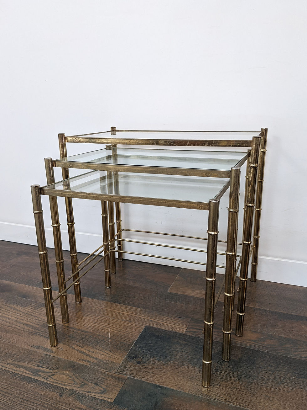 Thumbnail: MCM Brass & Glass Nesting Side Tables 