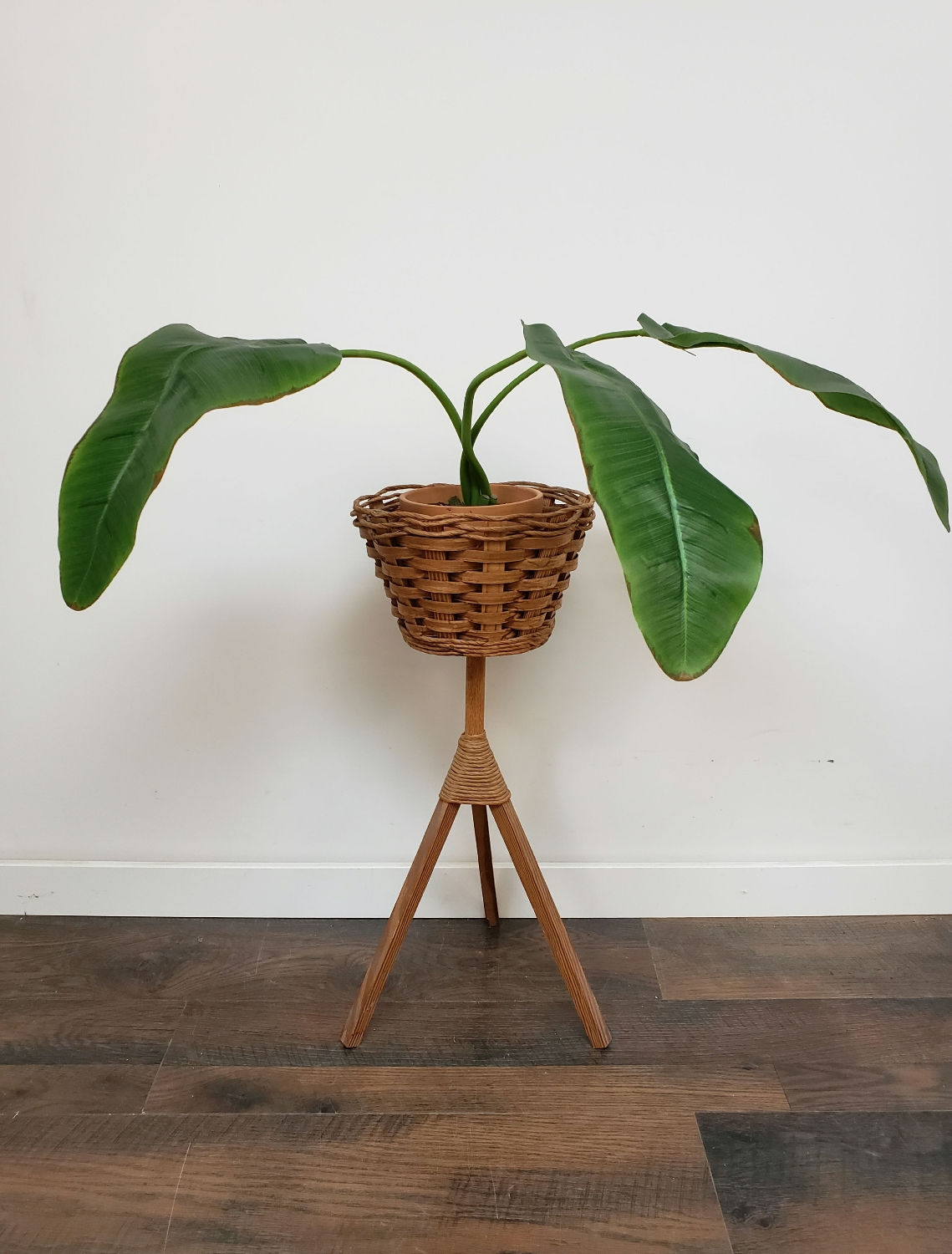 Large Woven Rattan Plant Stand 