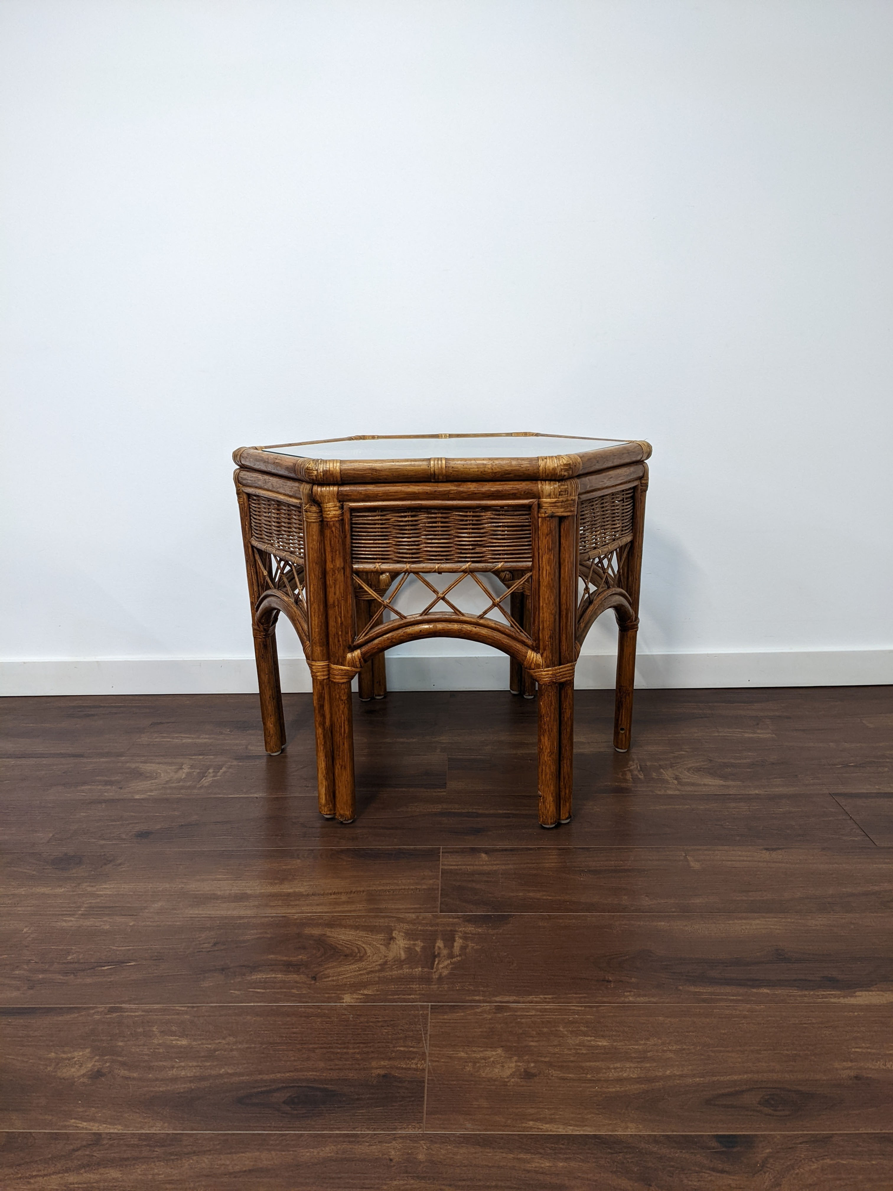 Rattan & Glass Side Table