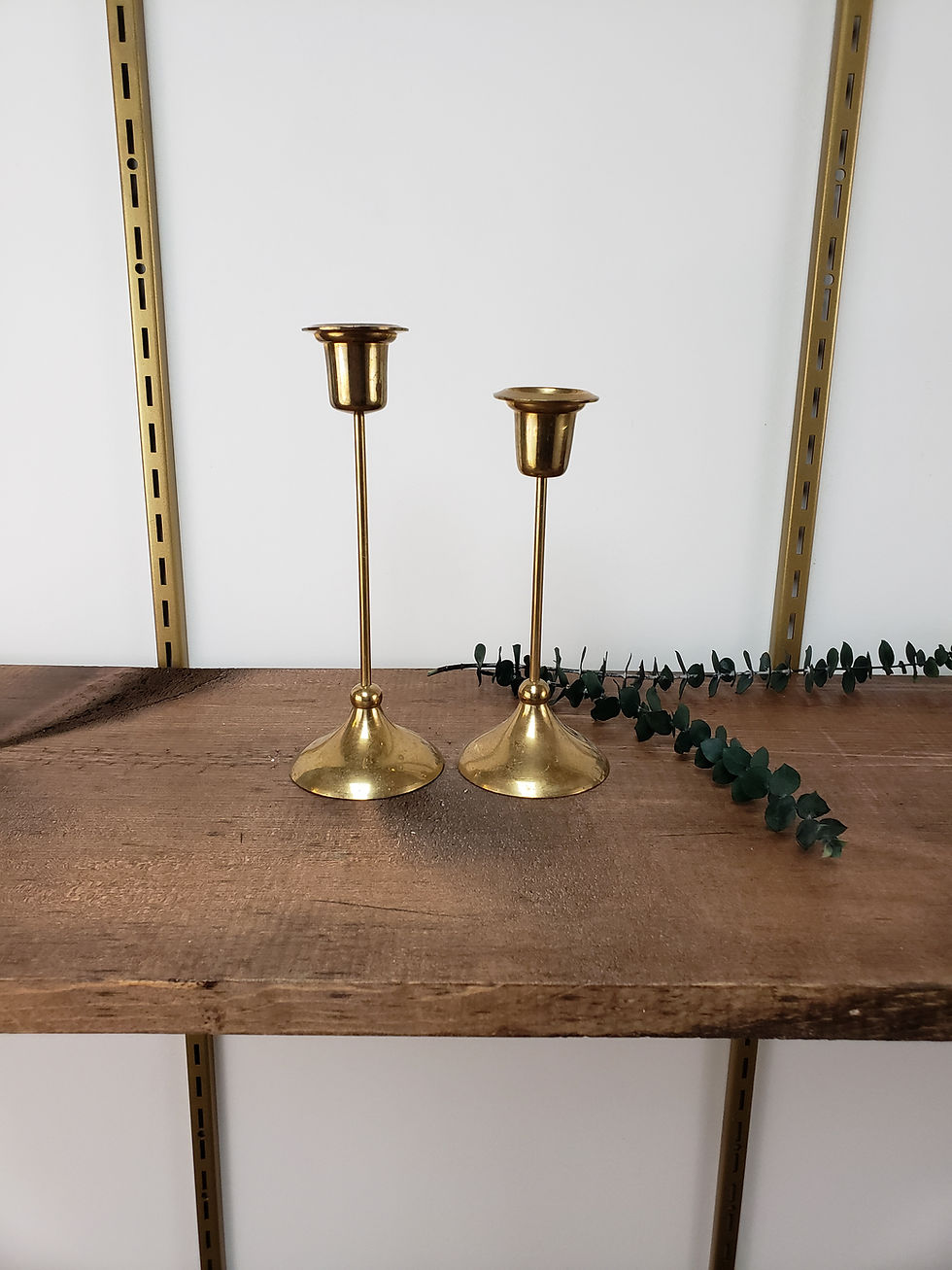 Thumbnail: Vintage Mid Century Modern Brass Candlesticks Set of 2