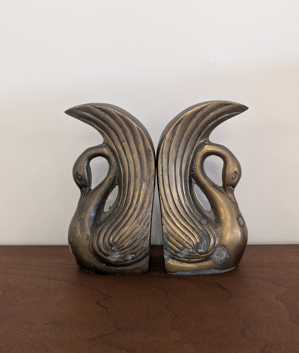Vintage Brass Swan Bookends 
