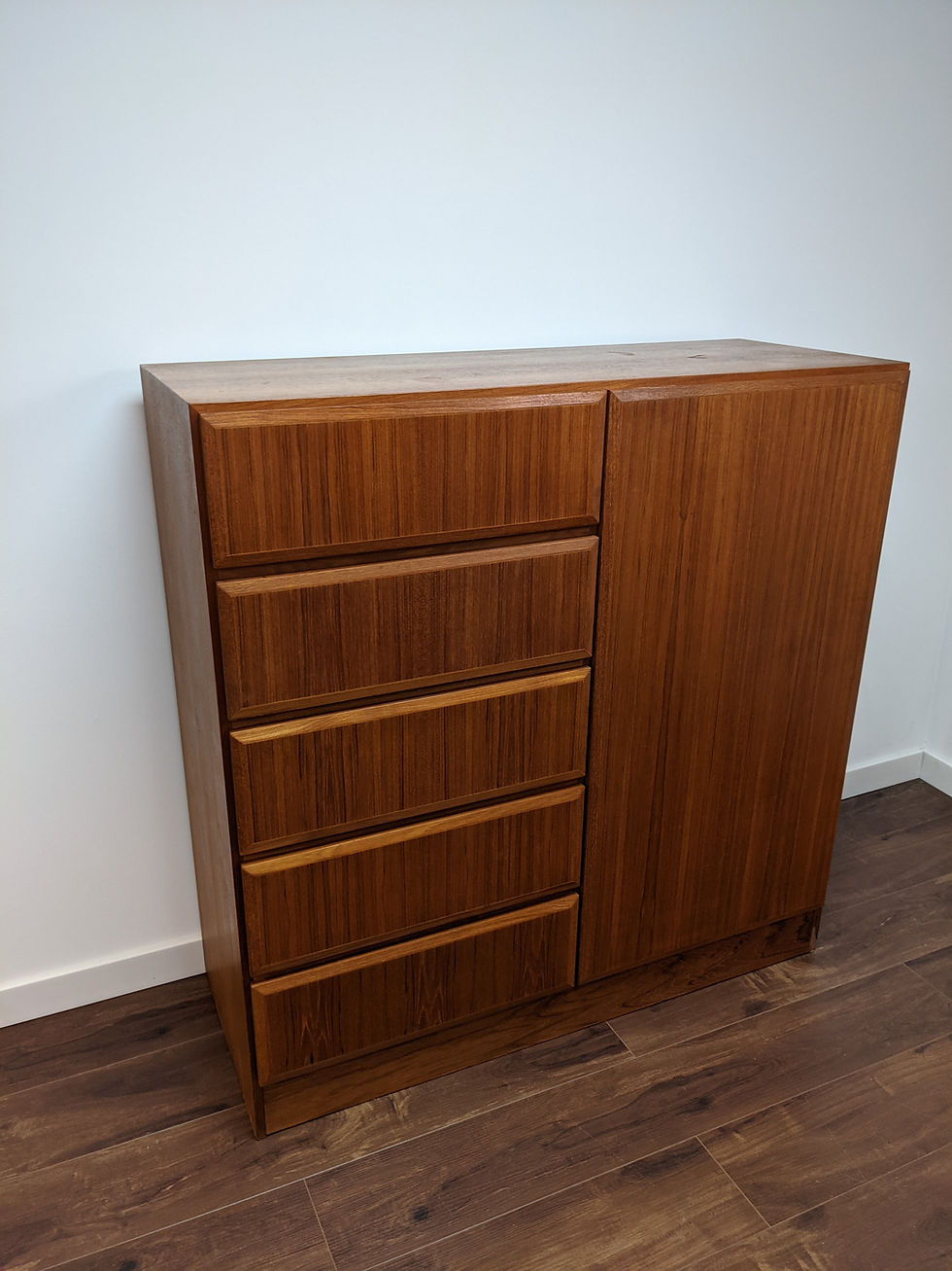 Thumbnail: Danish Modern Teak Five Drawer Highboy By Vinde