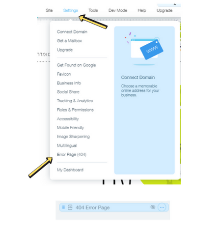 איך להגדיר דף טעות (404) בוויקס?