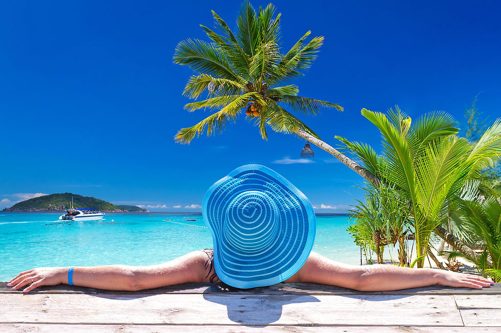 Woman relaxing on tropical beach, enjoying sunny day