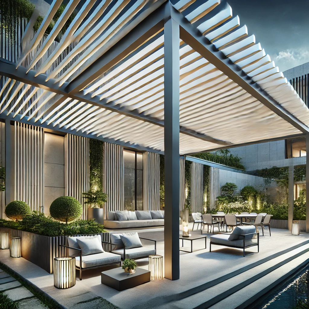 DİLYAPI’nın şık ve konforlu bioklimatik pergola sistemi, bahçenizde estetik ve rahat bir ortam sağlar.