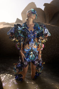 Chelsea Jean Lamm & Ashley Elizabeth Lamm – The Future of Sustainable Avant-Garde Couture
Discover the visionary world of Chelsea Jean Lamm & Ashley Elizabeth Lamm, a high-end couture duo with South African and German roots, redefining wearable art and sustainable luxury fashion. Their avant-garde creations fuse heritage craftsmanship, innovative textile techniques, and cutting-edge materials, making them a rising force in the future of fashion.
Each garment is a masterpiece of sustainability and artistry, featuring reclaimed print media, dead-stock silk, intricate hand embroidery, and experimental fabric manipulation. Chelsea’s couture designs embrace bold silhouettes and sculptural forms, while Ashley’s analogue collage techniques transform discarded materials into layered, textural storytelling.
Their work represents a new era of luxury fashion, where sustainability, innovation, and avant-garde design merge seamlessly. From laser-cut detailing to eco-conscious embellishments, every piece reflects a commitment to modern craftsmanship and ethical production.
For those seeking trendy, high-end, and concept-driven couture, their collections are the epitome of sustainable luxury. Explore their wearable art, statement couture, and fashion-forward designs—crafted for individuals who embrace artistic expression and the evolution of high fashion.
Look Anemone, Echoes of Eden 2023 by Chelsea Jean Lamm in collaboration with Ashley Elizabeth Lamm, modeled by Max Penny from Kult Models, photographed by Nina Zimolong in Cape Town, South Africa