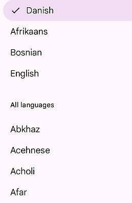 A truncated list of languages