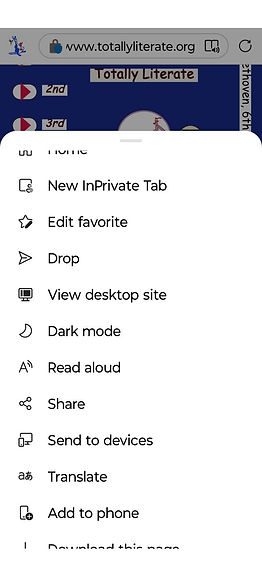 Shows the many choices within the user menu
